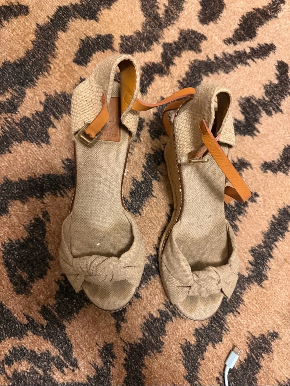 Woven Tory Burch Espadrille Wedge Sandal with Ankle Strap - Beige